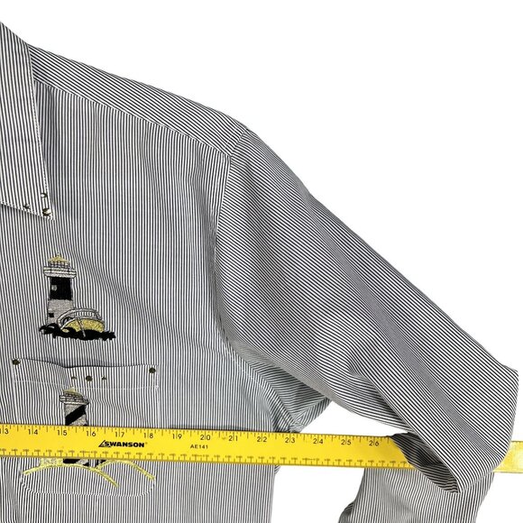 Las Olas Women Shirt L Lighthouse Embroidered Rhinestones Striped Nautical Artsy - Picture 10 of 16